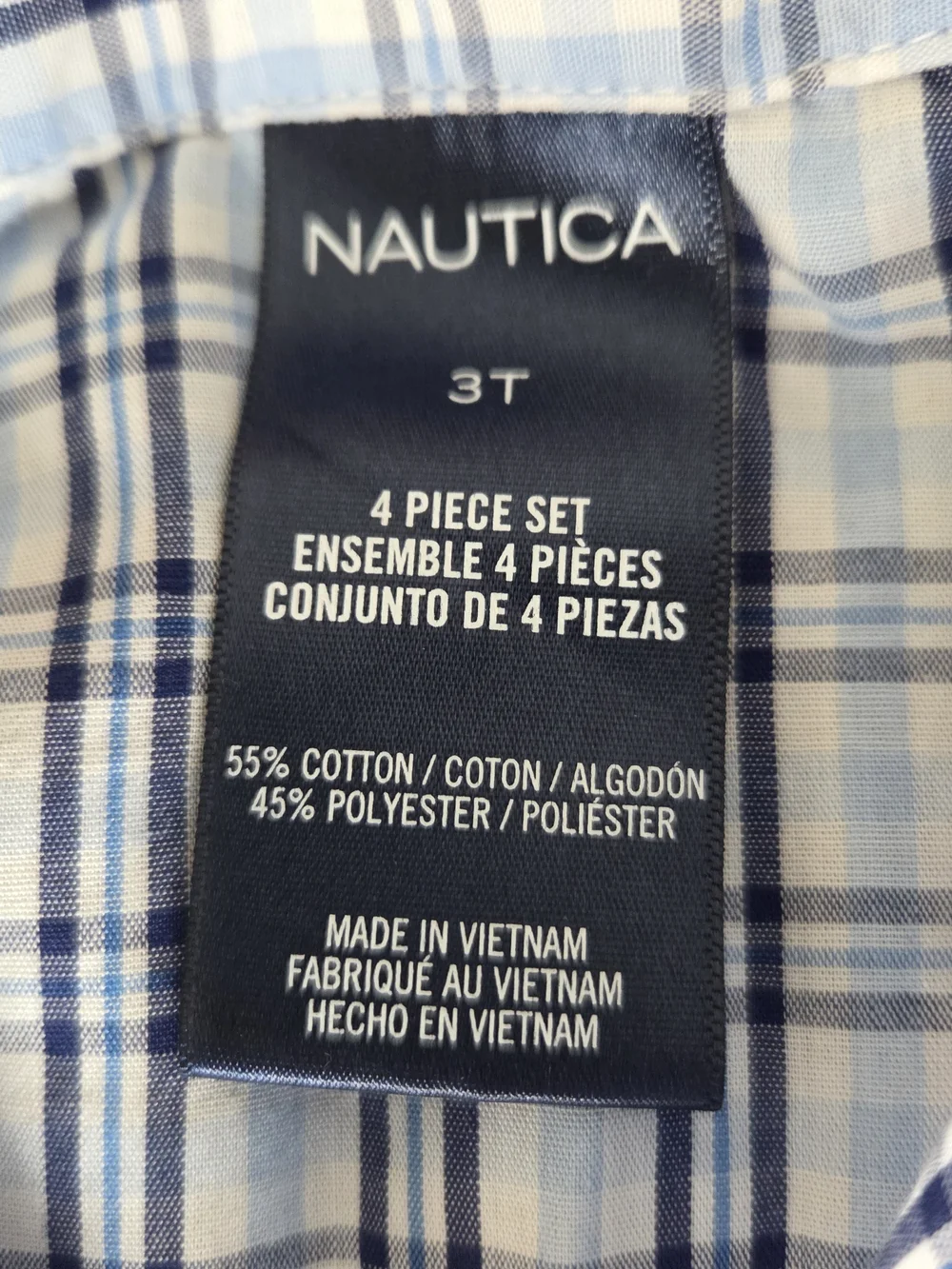 Nautica Boys White, Light Blue & Navy Plaid Button-Down Shirt 3T